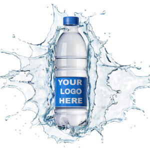Water bottle with "your logo here" label
